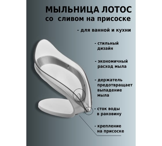Мыльница Аквалиния Лотос со сливом, пластик, серая N-42