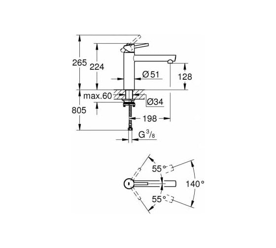 Смеситель для мойки GROHE Concetto New со средним изливом, для монтажа перед окном 31210001