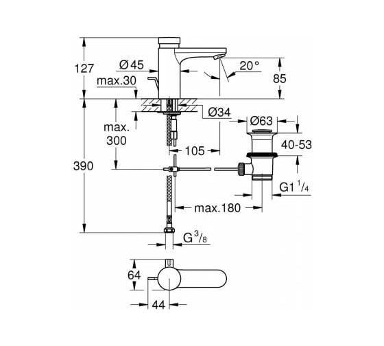 Автоматический смеситель для раковины Grohe Eurosmart Cosmopolitan S 36318000