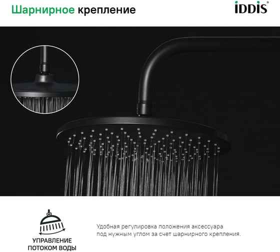 Душевая насадка IDDIS Optima home верхняя, круглая, черная OPH22BRi64