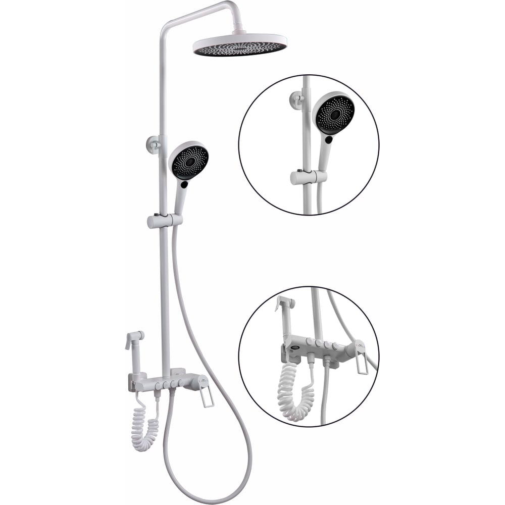 Душевая стойка FASHUN белая, латунь, с гигиенической лейкой A2483-8 ...