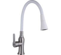 Смеситель для кухни FASHUN H=425 мм, сатин, белый, сталь SUS304, картридж D=35 мм, гибкий силиконовый излив, H=234 мм A54801+N7356