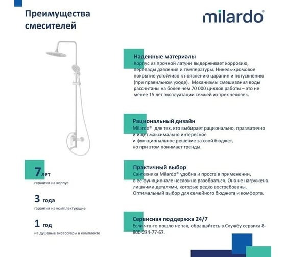 Смеситель для ванны Milardo Rora с верхним душем, белый матовый RORWT4FM06