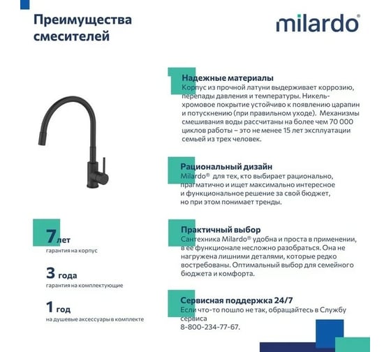 Смеситель для кухни Milardo Meal с гибким изливом, черный матовый M01BL0FM05