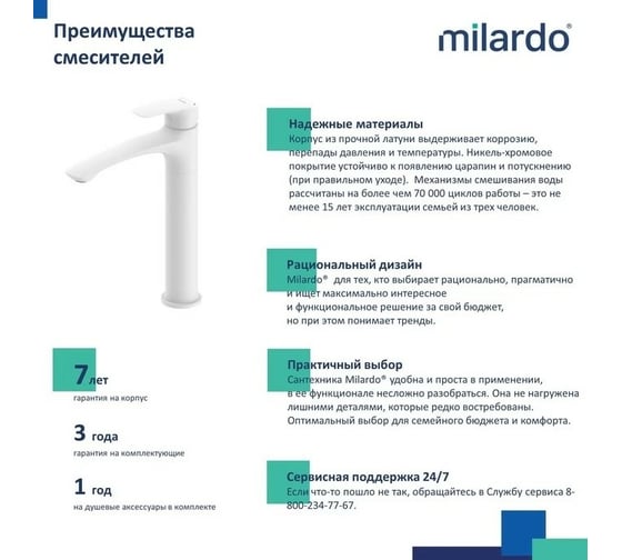 Смеситель для умывальника Milardo Rora белый матовый RORWT01M01