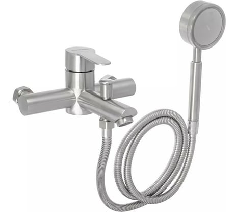 Смеситель для ванны СоюзКран с душем, короткий излив, керамический картридж 35 мм., нержавеющая сталь SS09-M118 567-095