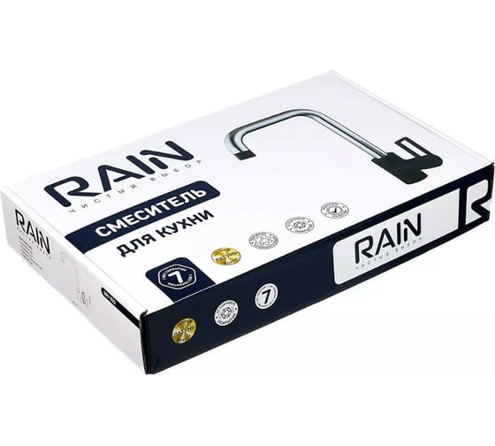 Смеситель для кухни RAIN Алмаз высокий излив, картридж 35 мм, гайка, латунь, черный/хром 561-322