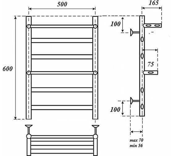 Водяной полотенцесушитель Point артемида п4 500x600 c двумя полками, хром PN14156P