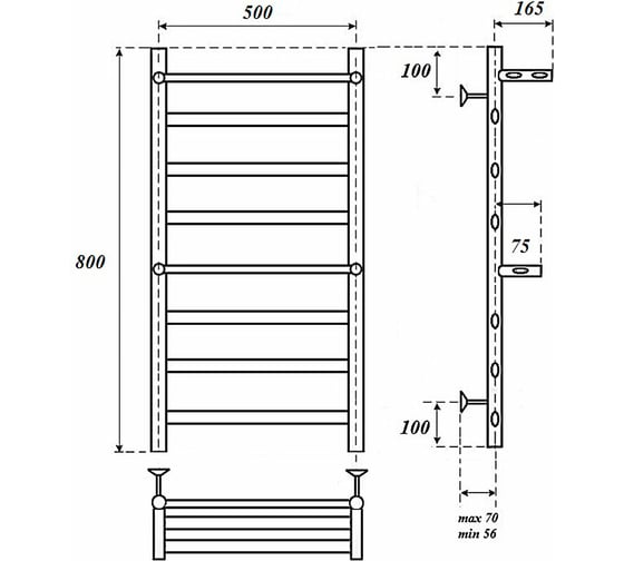 Водяной полотенцесушитель Point артемида п6 500x800 c двумя полками, хром PN14158P