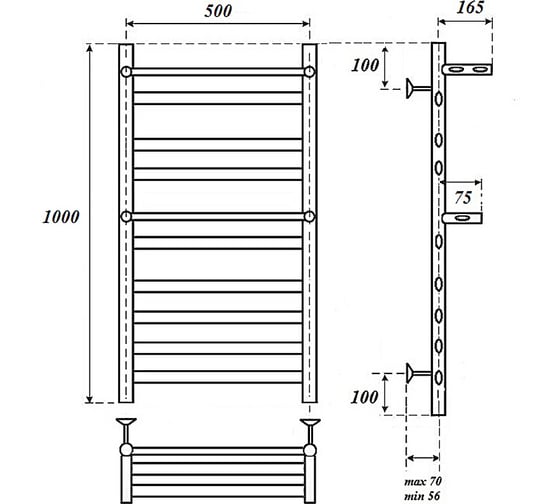 Водяной полотенцесушитель Point артемида п8 500x1000 c двумя полками, хром PN14150P