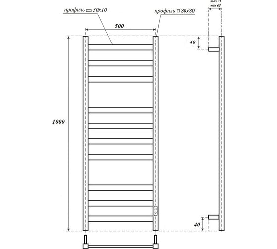 Электрический полотенцесушитель Point меркурий п10 500x1000, диммер справа, белый PN83850W