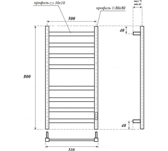 Электрический полотенцесушитель Point меркурий п8 500x800, диммер справа, белый PN83858W