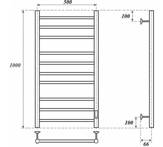 Электрический полотенцесушитель Point аврора п10 500x1000 диммер справа, черный PN10850B
