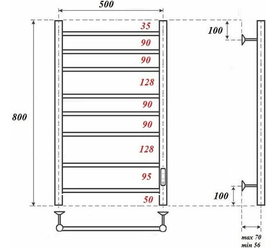 Электрический полотенцесушитель Point аврора п8 500x800 диммер справа, бронза PN10858BR