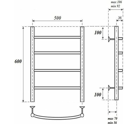 Водяной полотенцесушитель Point афина п4 500x600, бронза PN04156BR