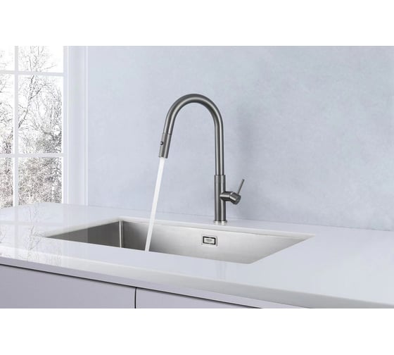 Смеситель LONGRAN Techno GunGrey с выдвижной лейкой LM2183 GG