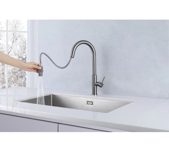 Смеситель LONGRAN Techno GunGrey с выдвижной лейкой LM2183 GG