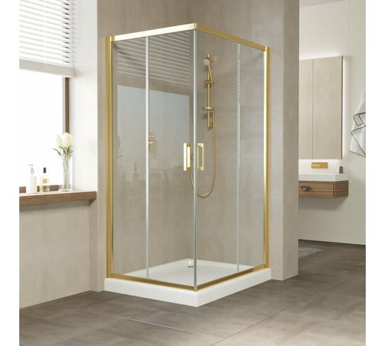 Душевой уголок VEGAS-GLASS профиль золото глянцевое, стекло прозрачное ZA-F TUR NOVO 120x100 09 01 1