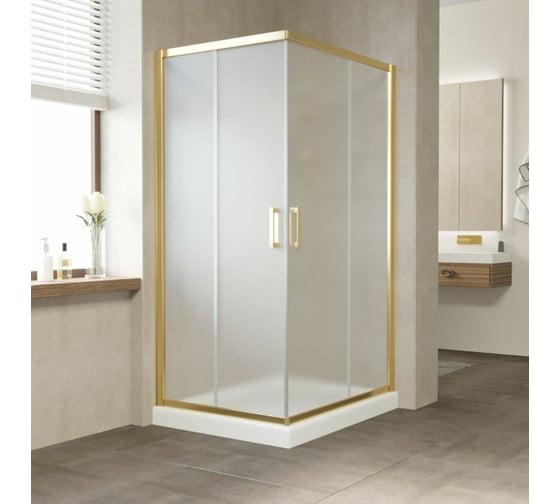 Душевой уголок VEGAS-GLASS профиль золото глянцевое, стекло сатин ZA-F TUR NOVO 110x80 09 10