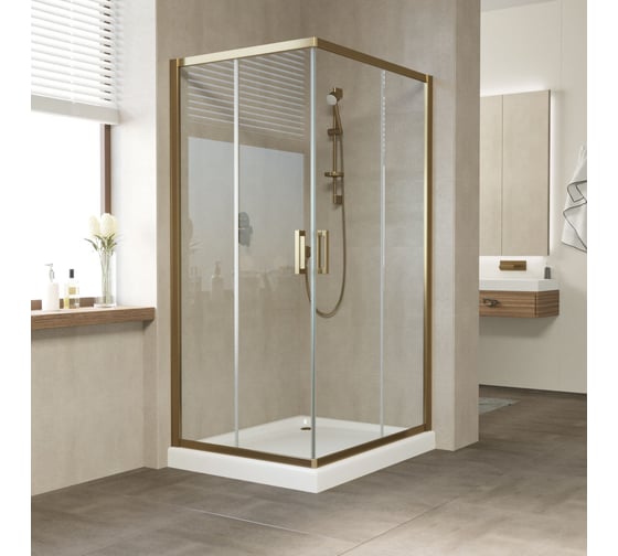 Душевой уголок VEGAS-GLASS профиль бронза, стекло прозрачное ZA-F TUR NOVO 100х80 05 01 1