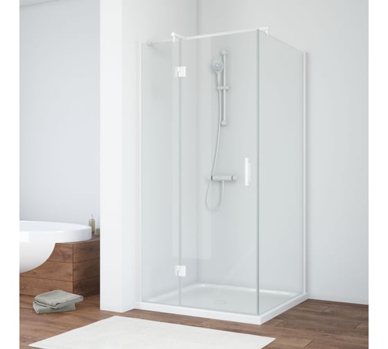 Душевой уголок VEGAS-GLASS профиль белый, стекло прозрачное AFP-Fis NOVO 90 01 L 1