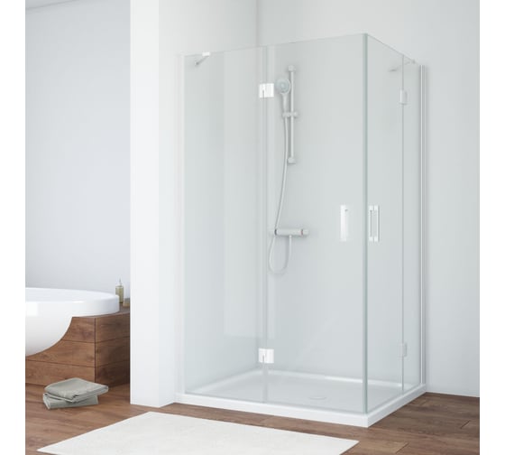 Душевой уголок VEGAS-GLASS профиль белый, стекло прозрачное AFA-F NOVO 90х80 01 L 1