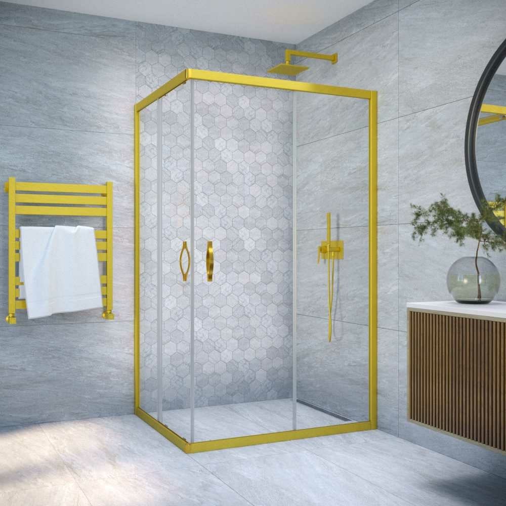 Душевой уголок VEGAS-GLASS профиль золото матовое, стекло прозрачное ZA ...