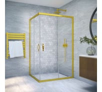 Душевой уголок VEGAS-GLASS профиль золото матовое, стекло прозрачное ZA-F NOVO 90x80 03 01