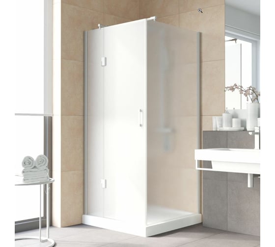 Душевой уголок VEGAS-GLASS профиль матовый хром, стекло сатин AFP-Fis LUX 120x100 07 10 L 1