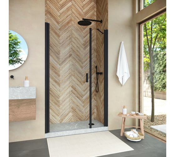 Дверь в душевой проем VEGAS-GLASS EP-F-2 NOVO профиль черный матовый, стекло прозрачное 125 02М 01 L 1