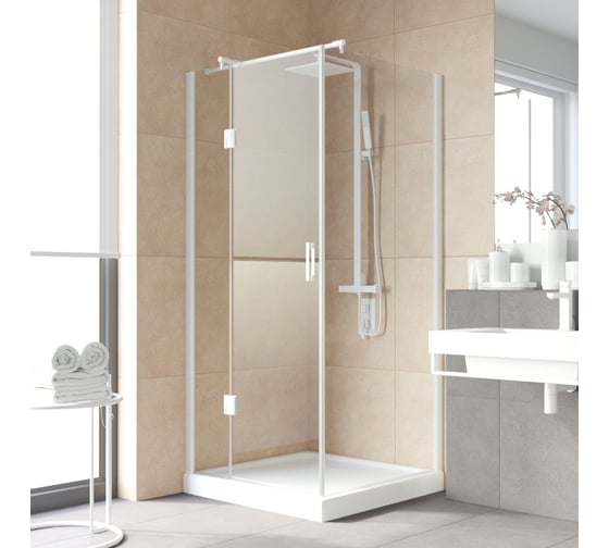 Душевой уголок VEGAS-GLASS профиль белый, стекло прозрачное AFP-Fis LUX 90 01 L 1