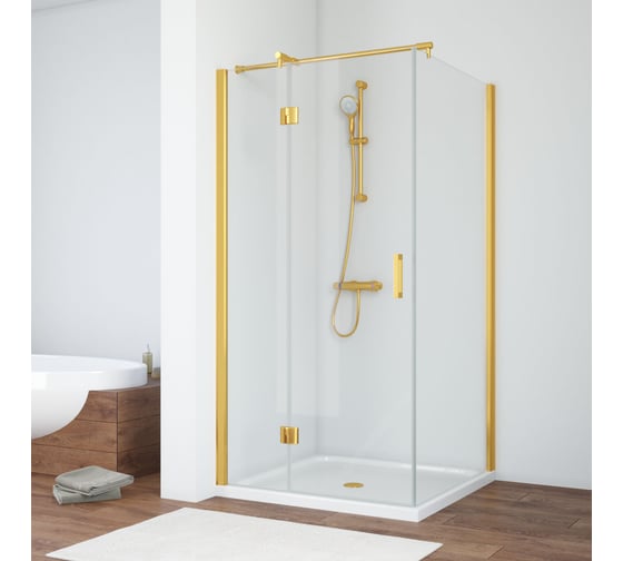 Душевой уголок VEGAS-GLASS профиль золото глянцевое, стекло прозрачное AFP-Fis 120х80 09 01 L 1