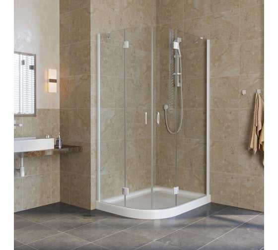 Душевой уголок VEGAS-GLASS профиль белый, стекло прозрачное AFS-F LUX 100х80 01 R 1