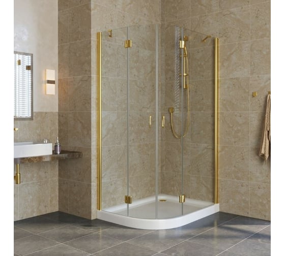 Душевой уголок VEGAS-GLASS профиль золото глянцевое, стекло прозрачное AFS-F LUX 120x100 09 01 R