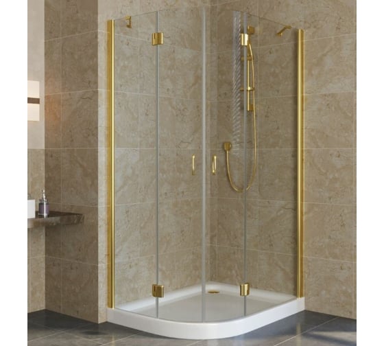 Душевой уголок VEGAS-GLASS профиль золото глянцевое стекло прозрачное AFS-F LUX 100x80 09 01 R