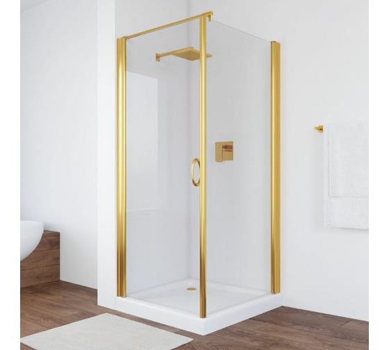 Душевой уголок VEGAS-GLASS профиль золото глянцевое, стекло прозрачное EP-Fis 80 09 01 L 1