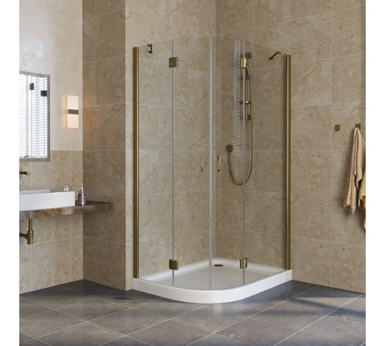 Душевой уголок VEGAS-GLASS профиль бронза, стекло прозрачное AFS-F LUX 120х90 05 01 R 1
