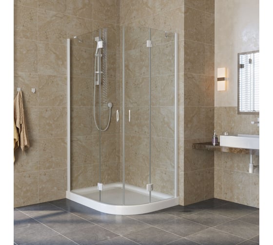 Душевой уголок VEGAS-GLASS профиль белый, стекло прозрачное AFS-F LUX 120х90 01 L