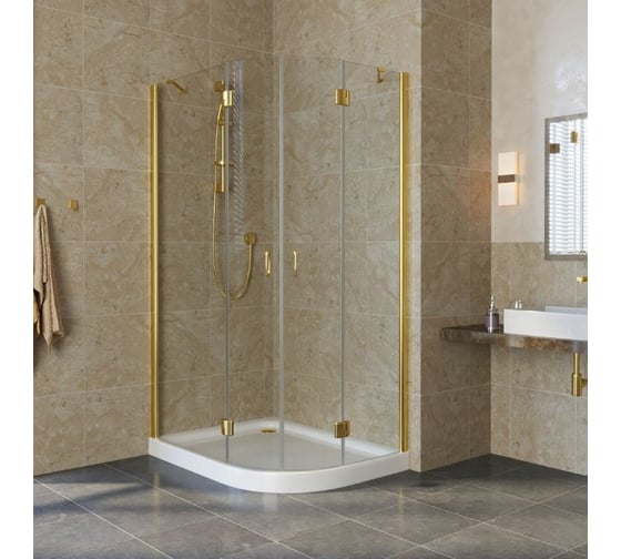 Душевой уголок VEGAS-GLASS профиль золото глянцевое, стекло прозрачное AFS-F LUX 120x80 09 01 L