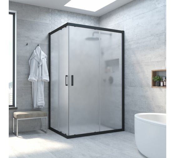 Душевой уголок VEGAS-GLASS профиль черный матовый, стекло сатин ZA-F NOVO h2000 110x90 02М 10 1
