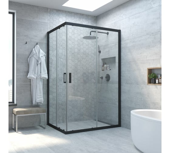 Душевой уголок VEGAS-GLASS профиль черный матовый, стекло прозрачное ZA-F NOVO h2000 120x110 02М 01 1