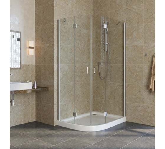 Душевой уголок VEGAS-GLASS профиль матовый хром, стекло прозрачное AFS-F LUX 100x90 07 01 R 1