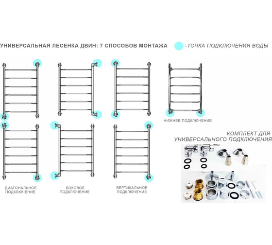 Водяной полотенцесушитель ДВИН J 100/50 1"-1/2" К3 полированный 4627085975724