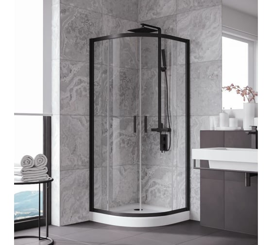 Душевой уголок VEGAS-GLASS профиль черный матовый, стекло прозрачное ZS NOVO h2000 120 02М 01