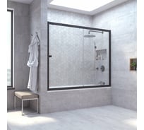 Шторка на ванную VEGAS-GLASS профиль черный матовый, стекло прозрачное ZV NOVO 170 02М 01