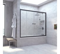 Шторка на ванную VEGAS-GLASS профиль черный матовый, стекло прозрачное Z2V NOVO 150 02М 01