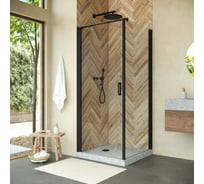 Душевой уголок VEGAS-GLASS профиль черный матовый, стекло прозрачное EP-Fis NOVO 80 02М 01 L