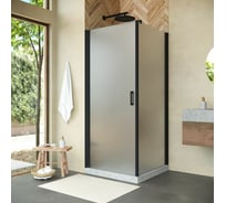 Душевой уголок VEGAS-GLASS профиль черный матовый, стекло сатин EP-Fis NOVO 80x100 02М 10 L