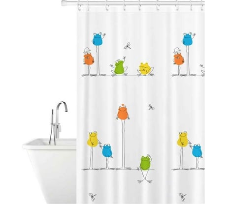 Штора для ванной Tatkraft funny frogs текстиль, 180x180 сm, 12 колец в комплекте 11526
