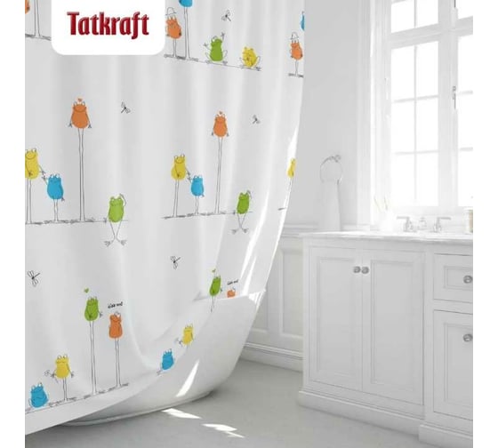 Штора для ванной Tatkraft funny frogs текстиль, 180x180 сm, 12 колец в комплекте 11526